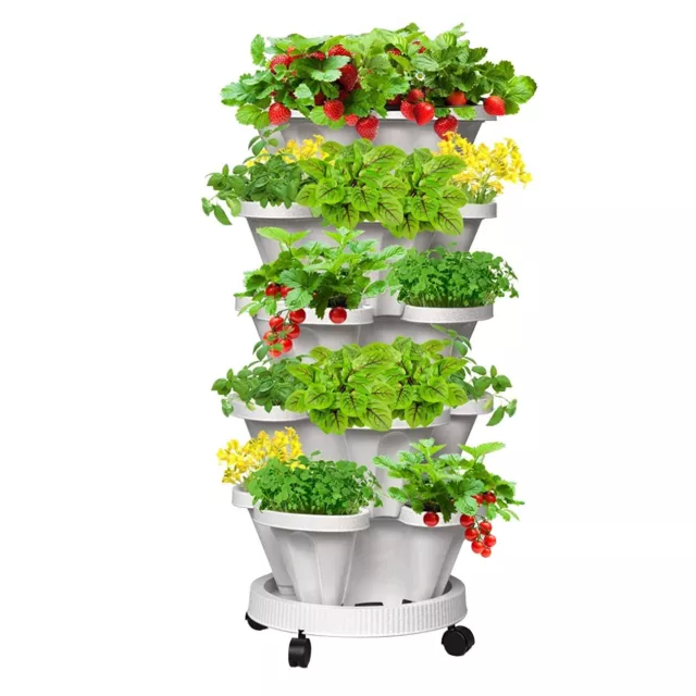 Vertical Herb and Flower Garden with 5 Tier Stackable Planters for Strawberries