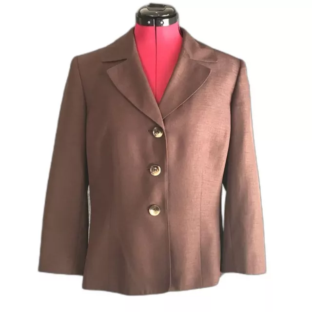 Le Suit Essentials Blazer Women’s Size 12 Brown Long Sleeve Button Classic