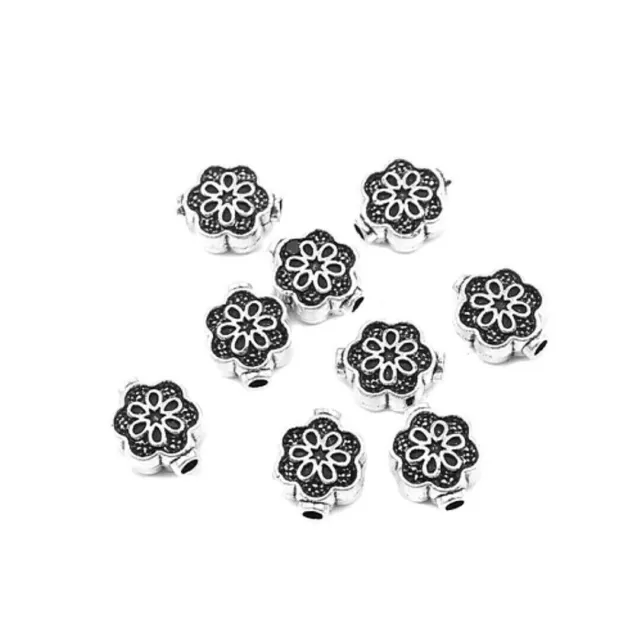 50 Tibetan Antiqued Silver 10x8mm Fancy Flat Flower Metal Spacer Beads