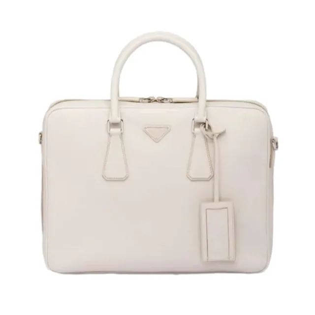 Prada Saffiano Ivory Leather Briefcase Satchel Tote Bag