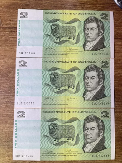 3 x 1972 Commonwealth Of  Australia $2 Banknote - Phillips/Wheeler  R84 -EF-