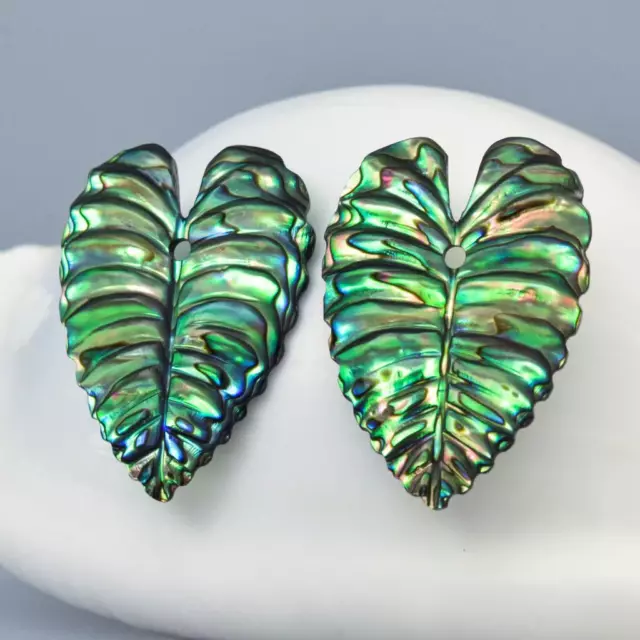 Elephant’s Ear Leaf Earring Pair Carved Multicolor Paua Abalone Shell 1.84 g