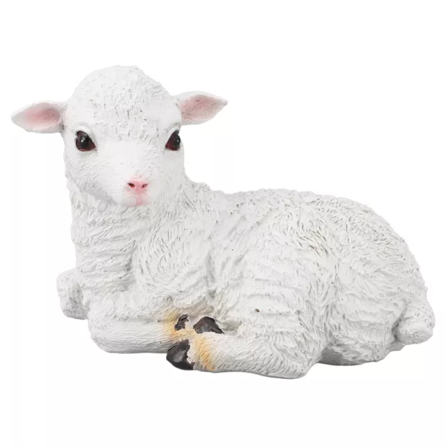 HG Sheep Statue Hand Made Lifelike Lamb Shape Figurine Resin Sculpture(Lying)