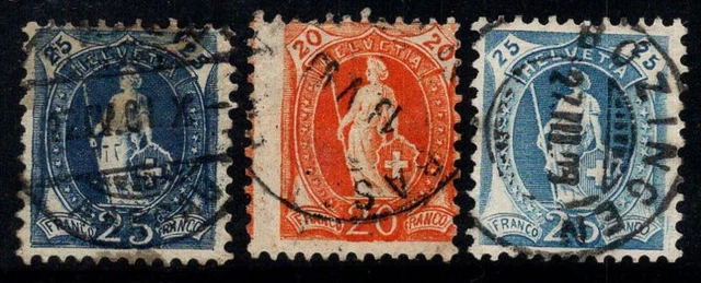 Suisse 1889-1905 Mi. 67, 74-75 Oblitéré 100% Helvetia debout, mythologie