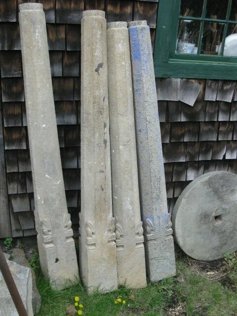 Four 69 inch antique granite columns carved stone rare