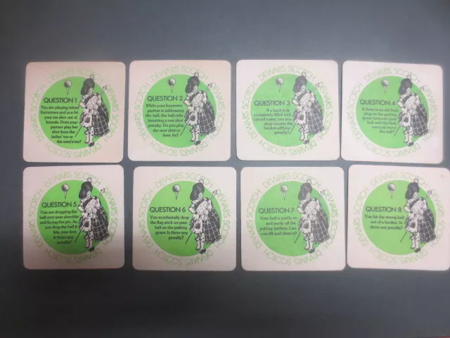 complete set of 8  DEWARS SCOTCH WHISKY "Golf" 1970,s Issue COASTERS