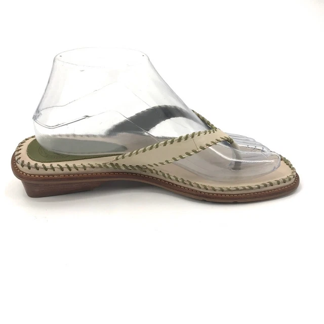 Nurture Womens Molly Thong Sandals Leather Slip On Beige Whipstitch Low Heel 8 M