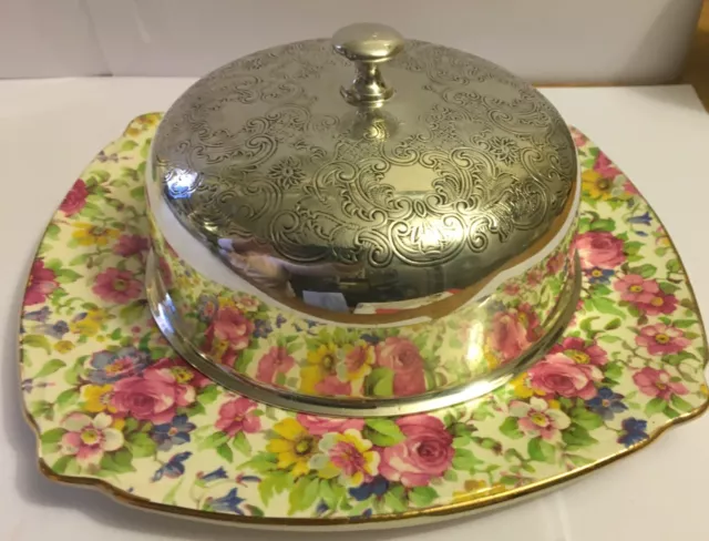 Vintage Royal Winton Grim Wades Chintz * Summertime Covered Butter Dish (Metal)
