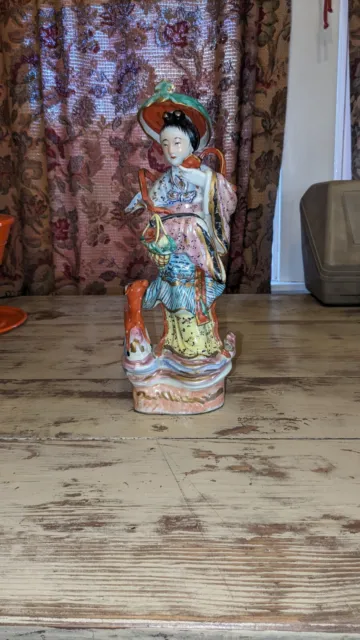 BIG Chinese Antique Famille Rose Porcelain Goddess Magu Statue Sculpture Figure