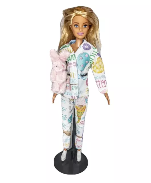 OOAK #1 Pajama Party Pink Easter Bunny Blonde Barbie Doll Spring Decor Custom