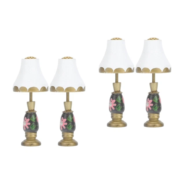 SET OF 2 Dollhouse Table Lamp Mini Desk Light Adornment Street Model