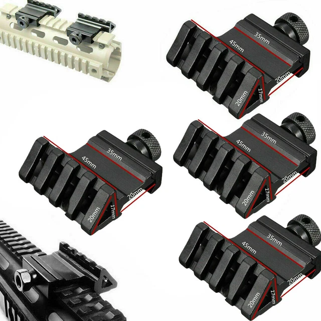 45 Degree Offset Picatinny Rail Mount - 5 Slot Aluminum Adapter For Flashlight, Laser, Red Dot Sight | Fits 21mm Picatinny Rails