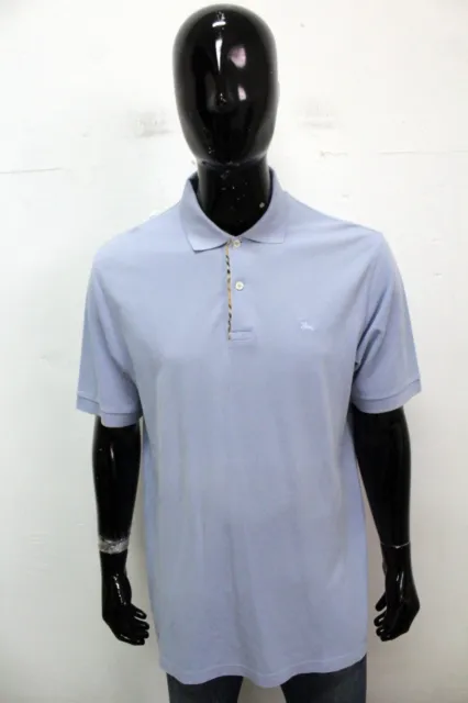 Burberry Polo Taglia L Uomo T-Shirt Maglietta Maglia Azzurro Cotone Logo Man