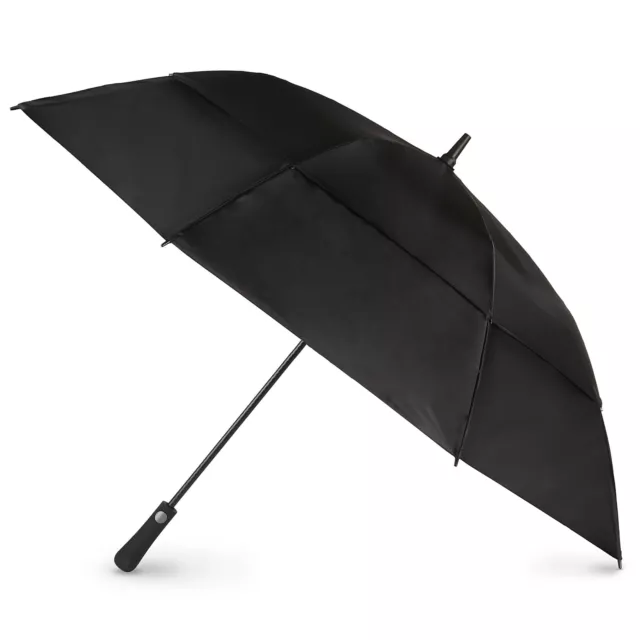 Automatic Open Extra Large Vented Canopy Golf Stick Umbrella Black