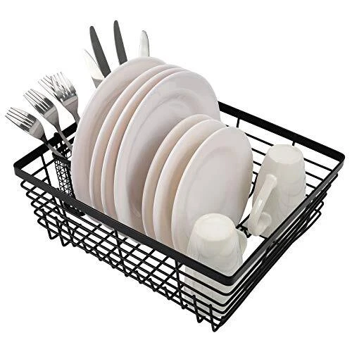 TQVAI Kitchen Dish Drying Rack Metal Dish Drainer with Full-Mesh Silverware U...