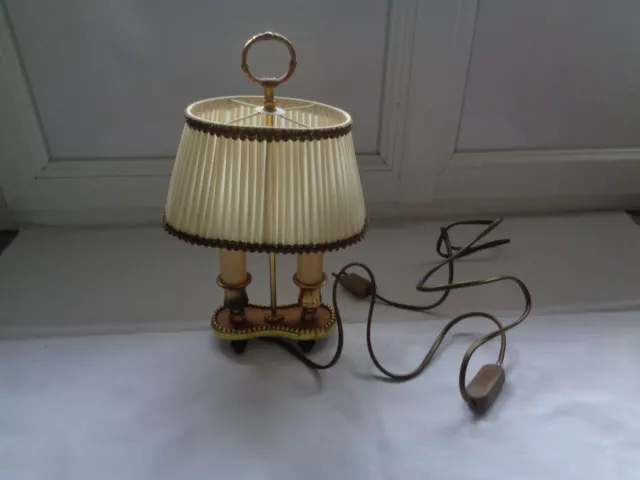 Lampe Bouillotte Bureau 2 Feux Pietement Bronze Et Laiton Abat Jour Tissu Plisse