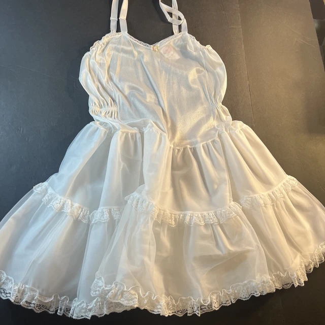 Vintage ALLISON ANN Girls Full Dress Slip White Nylon Petticoat Lace SIZE 7 USA