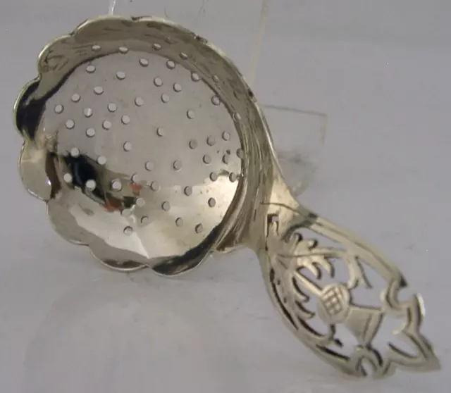 English Solid Sterling Silver Scottish Thistle Tea Caddy Spoon 1954 Art Deco