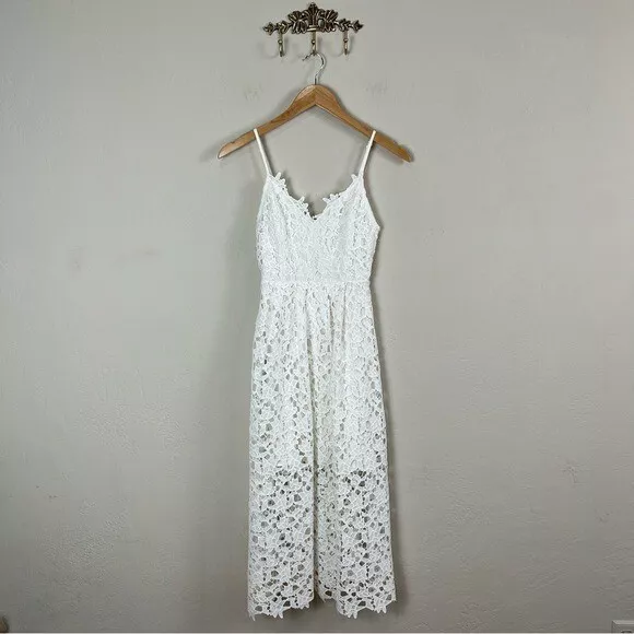 ASTR White Guipure Lace Spaghetti Strap Midi Dress Size Extra Small XS