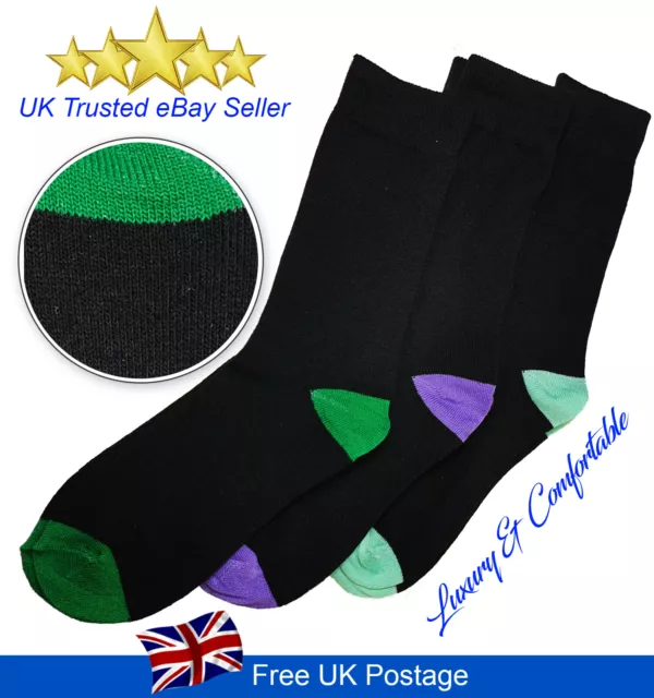 Men's Socks Black Cotton Rich Luxury Casual Soft Colour Toe Heel Size 6 to 11