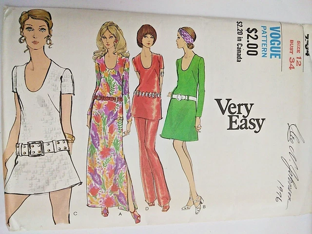 Vestido Escote en U Mini Noche 12 Vogue 7784 Costura Patrón Muy Fácil UC Vtg 80s
