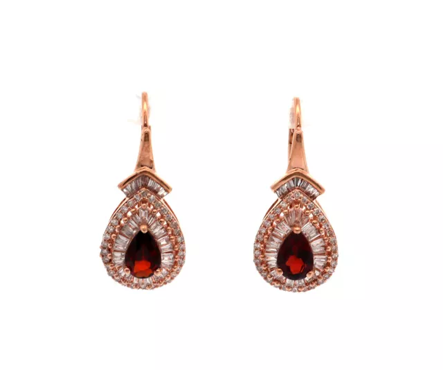 0.20ctw Garnet and 0.65ctw Diamond Pear Shaped Frame Earrings in 14K