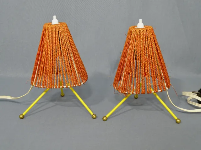Two 50er Years Nightstand Table Lamp Sisal Umbrellas Midcentury Modernism
