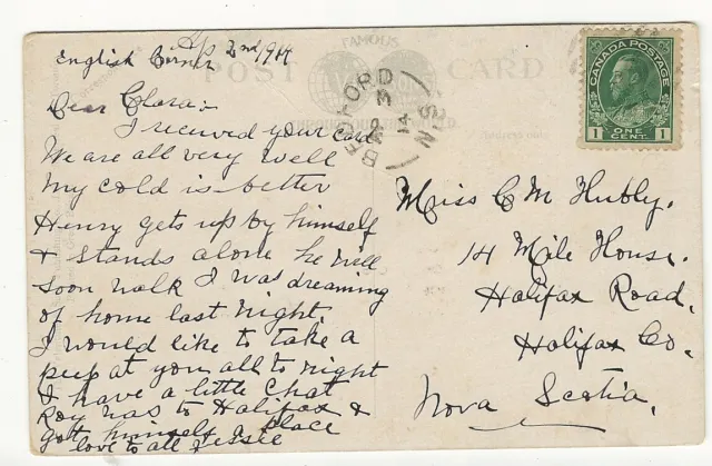 Split Ring Cancel Bedford Nova Scotia On Waegwaltic Club Halifax Postcard, 1914