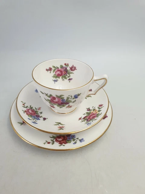 Vintage Crown Staffordshire Bone China Tea Cup Saucer & Side Plate Trio Floral