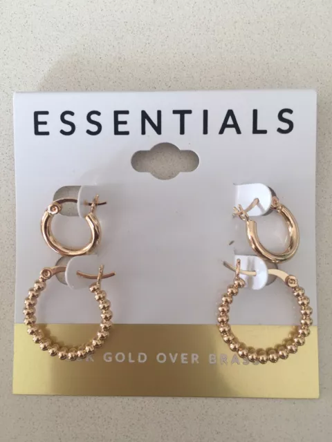 Essentials Earrings Set $50 18K Gold Over Brass Store Display W/ Tags EL0150653