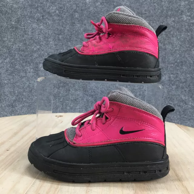 Nike Boots Kids 9C Girls Woodside 2 Hi Top Lace Up Boot 524878 Pink Faux Leather 2