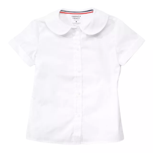 Girls White Blouse E9320 Peter Pan Collar Short Sleeve French Toast Size 4 to 20