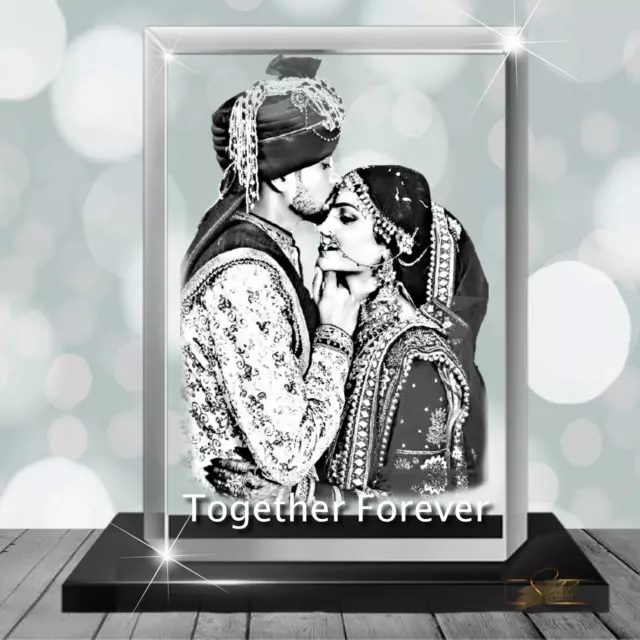 Custom Family 3D Laser Engraved Photo Glass Crystal Block Memorial Gift Sets