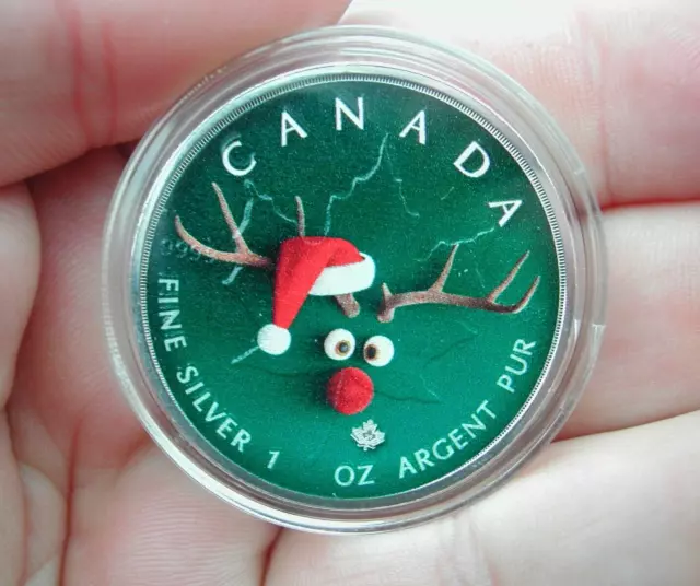 2021 Rudolph Canadian Maple 1oz Silver Bullion Coin in Capsule