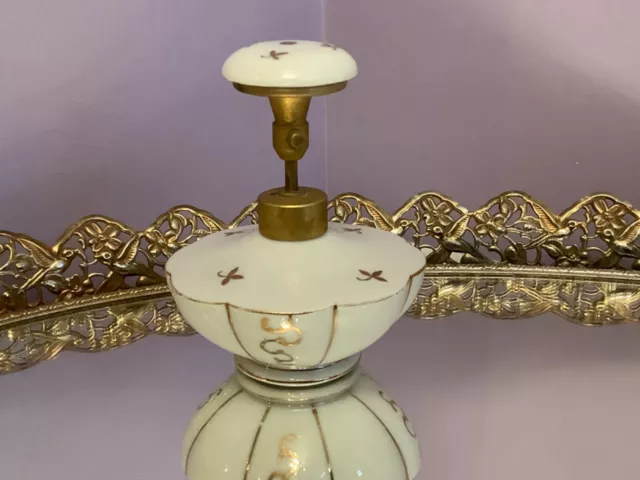 Vintage DEV DeVILBISS Porcelain Perfume Bottle Atomizer Hand Painted Gold White