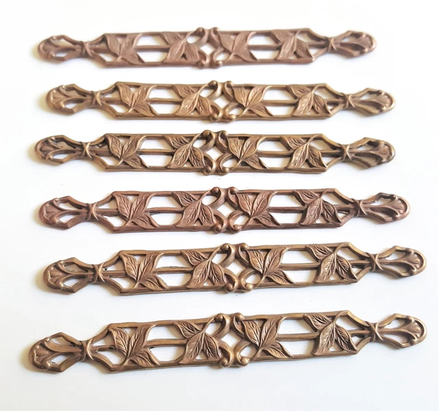 Set of 6 Art Nouveau Stamped Openwork Leaves Garland Filigree Brass Bar