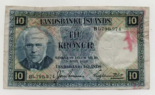 Iceland 10 Kronur 1928 Pick 28C Look Scans