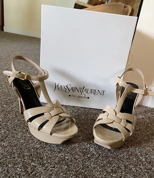YVES SAINT LAURENT Tribute Patent Leather Heel Platform Sandals nude size 39 240.00 PicClick UK