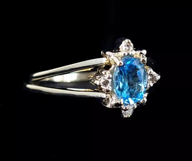 De Valeur 14k or Blanc .71cttw Topaze Bleu et Diamant Réversible Bague Sz 10 3