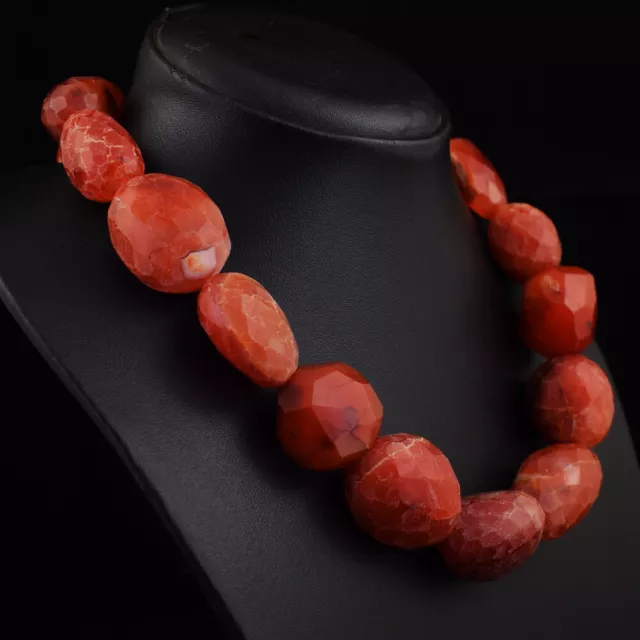 120 Cts Earth Mined Orange Carnelian Faceted Beads Womens Necklace JK 06E412