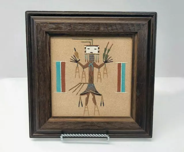 Navajo Sand Painting Yei Figure Signed R. Johnson Native American Art Framed 9"