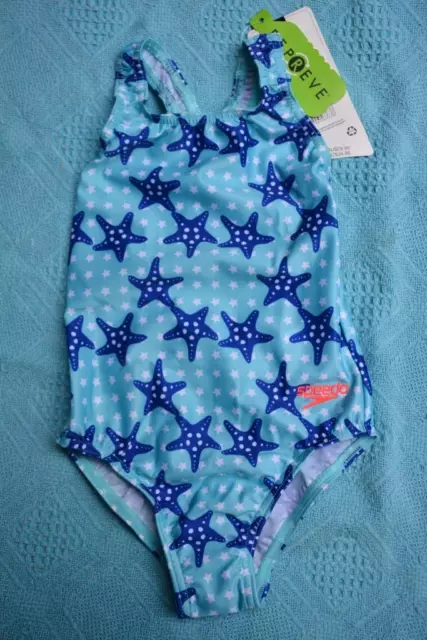 SPEEDO RACER BACK Girls SURF Swim Suit Size 3 yrs Blue Tones Sea Star Design NEW