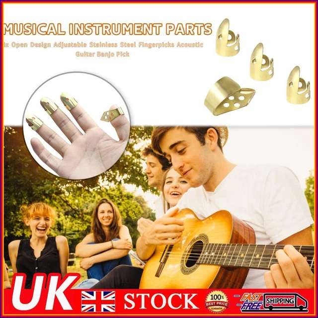Adjustable 3 Finger Picks + 1 Thumb Pick Acoustic Guitar Banjo Pick (Gold)