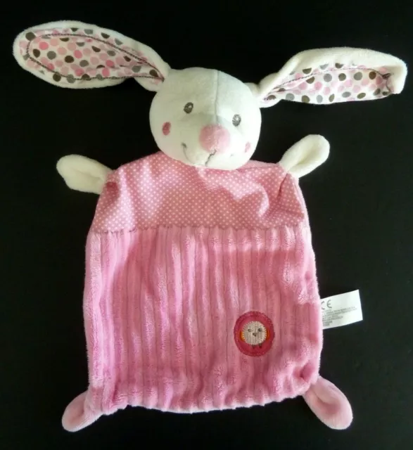 O. Doudou Plat Nicotoykiabi Lapin Blanc Rose Pois Gris Rond Oiseau - Ttbe