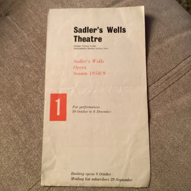 SADLERS WELLS THEATRE 1958/9 Flyer