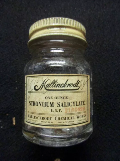 Antique Mallinckrodt Chemical Works Glass Bottle Strontium Salicylate Cap mkd