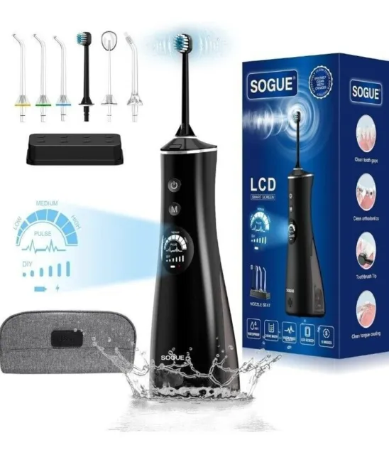 Cordless Water Flosser for Teeth, Oral Irrigator Dental Brush LCD Screen Travel