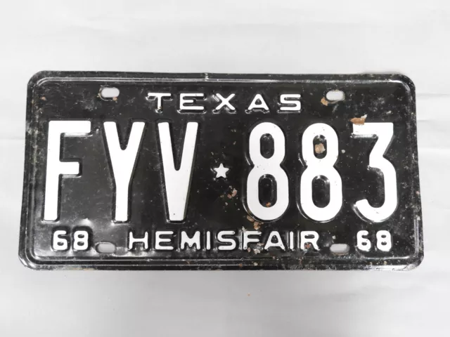 VTG Texas 1968 Pair Auto License Plate Set Dodge Ford Chevy FYY 883 2