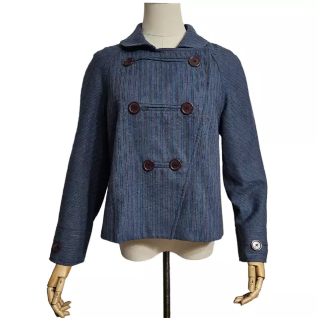 MARC JACOBS Vintage Rare Blue Striped Wool Blend Retro Designer Crop Blazer M/L