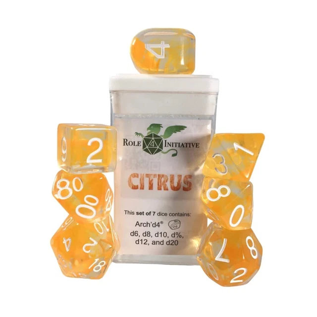 Role 4 Initiative Polyhedral Dice - Citrus w/White, Arch'd4 (7) (US IMPORT)